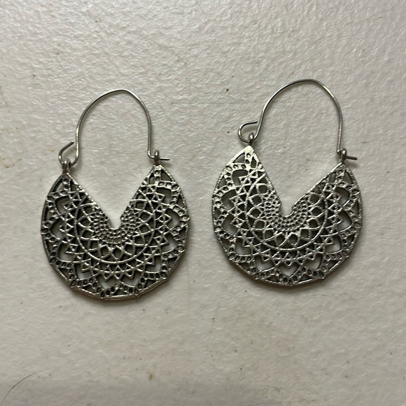 Silver boho earrings, Mandala flower hoops, new - Picture 1 of 2